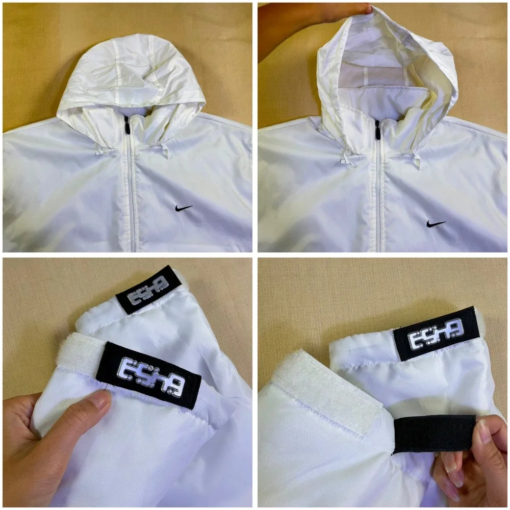 Nike 6.4.5.3. Mens XL White Insulated Full Zip Jacket Blue Quilted Lining Hooded